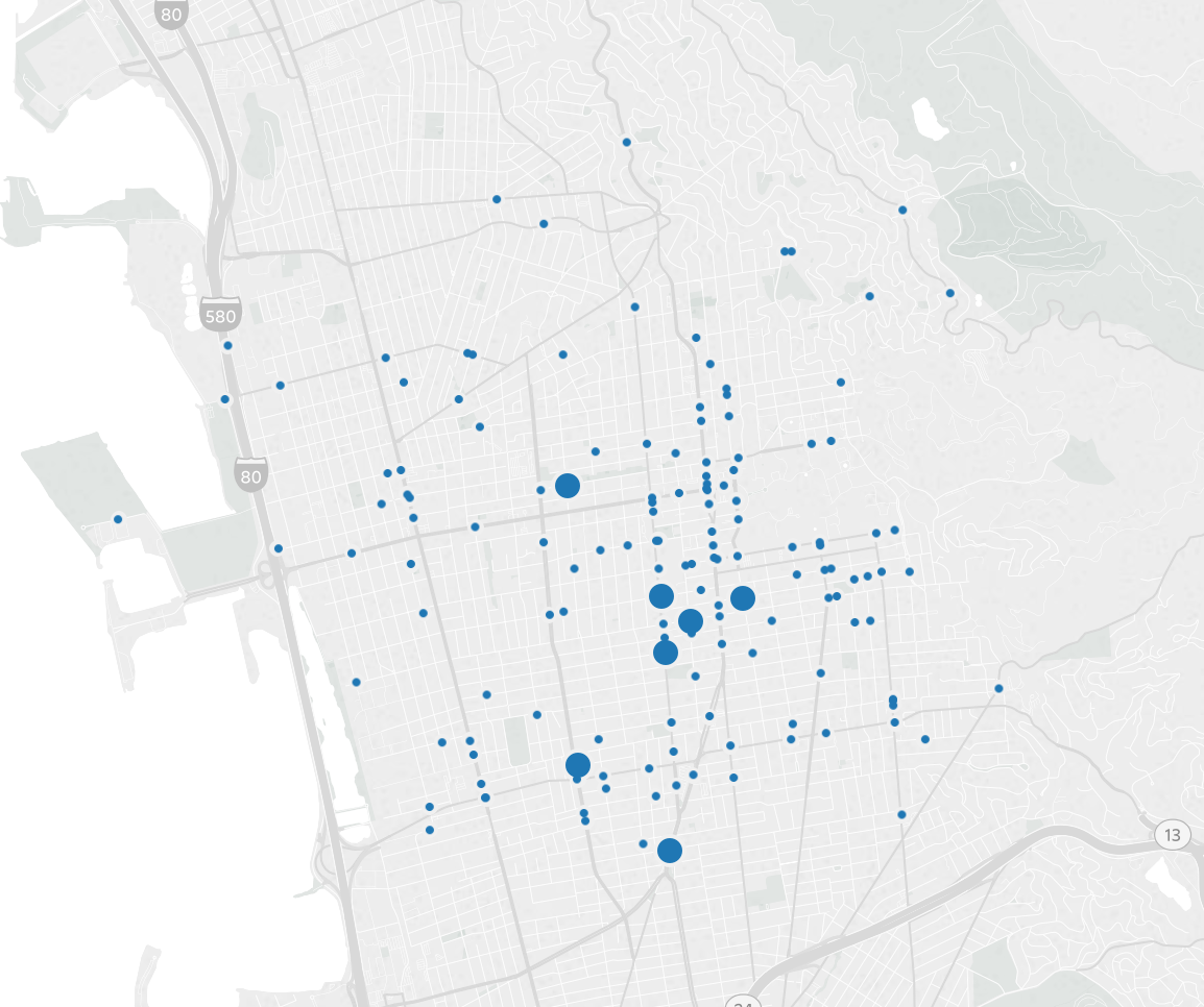 Collisions in Berkeley resulting in bicyclist injuries, 2011